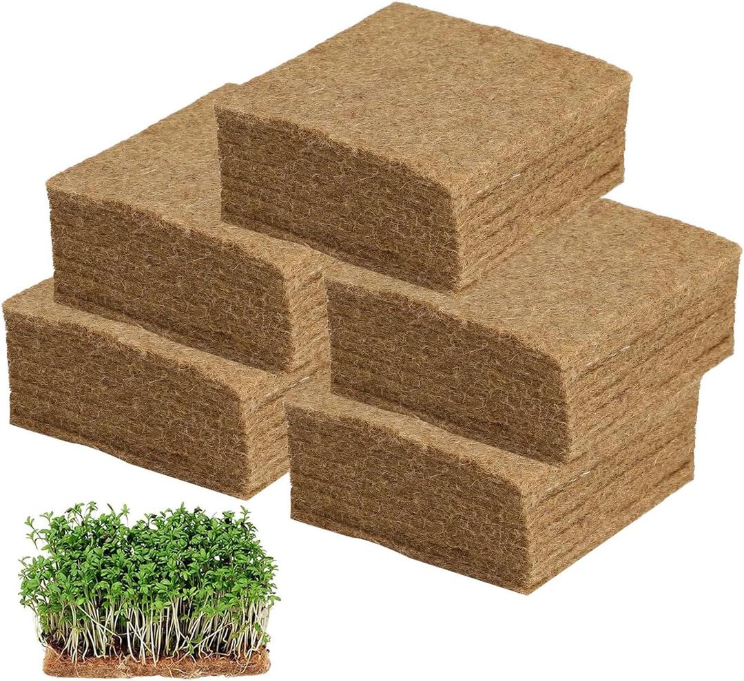 50 Pack Jute Grow Mat 5 x 5 Inch Hydroponic Grow Pads, Hydroponic Hemp Fiber Grow Pads for Germination Trays for Wheatgrass Sprouts and Organic Production