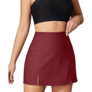 EXLURA Women's Mini Skirt with Shorts Underneath High Waisted A-Line Double Slit Front Zipper Casual Stretchy Skort SIZE XL