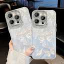 2 x for iPhone 16 Pro Max Butterfly Design Case, Cute Bling Shiny Glitter Camera Shockproof Protective Phone Cases Cover for Women Girls (Blue)