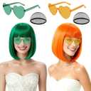 2 Pack Colored Bob Wigs and Heart Sunglasses Set, Green Orange Short Straight Bob Wig with Bangs Neon Party Colorful Synthetic Hair for Women Men Halloween Costume Bachelorette Party Favors