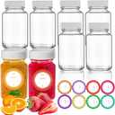 3.5 oz Glass Juice Shot Bottles with Caps - 8 Pcs Small Clear Round Reusable Jarswith Lids for Juicing Ginger Shot Beverage Storage Liquidswith Label (White)