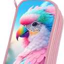 Pencil Case for Girls,Multi-Slot Large Capacity Pencil Pouch with Soft Zipper, Durable Pen Box Parrot