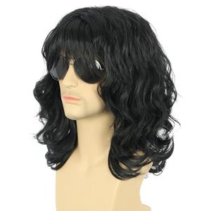 karlery California 70s 80s Rocker Wig Men Women Long Curly Black Halloween Costume Wig
