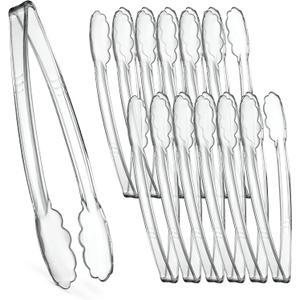 [Clear Tongs 12'' Inches] Plasticpro 12'' Serving Tongs Heavy Duty Reusable Kitchen and BBQ Clear Serving Tongs for party's, Caterings, Events, Buffet, Weddings, And every Day use Pack of 12