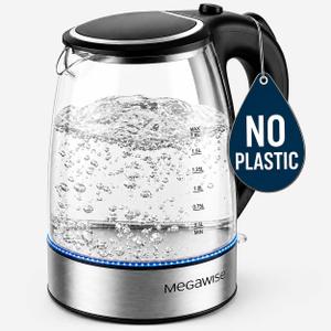 MEGAWISE Electric Kettle 1.8L, High Power Fast Boiling Hot Water Boiler, Auto Shut-Off, BPA-Free Food-Grade Material, Tea Kettle for Kitchen Home Office Coffee Tea (1.9 Quarts, Black)