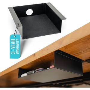 Under Desk Storage Shelf - Carbon Steel Under Desk Tray with Cable Management, Mountable Add-On Shelf for Table & Office Desks (7.5" x 8" x 2.8") (Small)