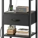 SUPERJARE Nightstand with Charging Station, Bed Side Table with Adjustable Fabric Drawer, Night Stand for Bedroom, 3-Tier Storage End Table, for Living Room, Black (M (11.8"D x 15.7"W x 23.4"H))