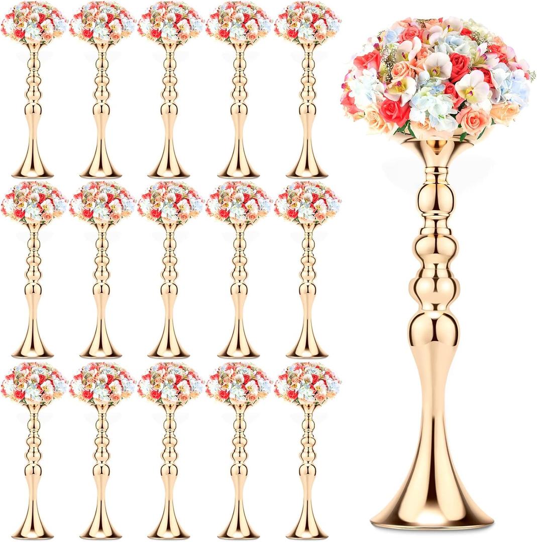 Sadnyy 16 Pcs Metal Flower Arrangements Stand Metal Wedding Centerpiece Stand Tall Table Decor Flower Vase for Wedding Reception Centerpieces Event Party Hotel Home Decor(16.9 Inch,Gold)