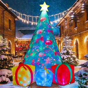 COMIN 7 FT Christmas Decorations Inflatables Tree Outdoor Blow Up Yard Gift Box with Built-in LEDs for Indoor Party Garden Lawn Decor