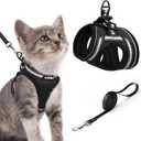 rabbitgoo Cat Harness and Leash Set for Walking Escape Proof, Adjustable Soft Kittens Vest with Reflective Strip for Cats, Comfortable Outdoor Vest, Black, S