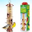 Bird Feeder for Outdoors (Brushed Metal Copper) Hanging Bird Feeders with Locking Lid & Adjustable Hanger, Chew-Proof, Weather Resistant (15 Inches, 6 Port)