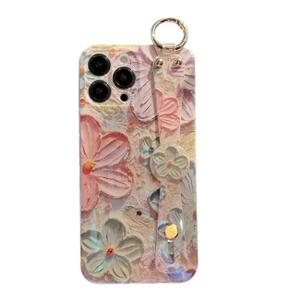 Casebus Fashion Floral Phone Case, Oil Painting Flower Pattern, with Wrist Strap Kickstand, Shockproof Protective Cover