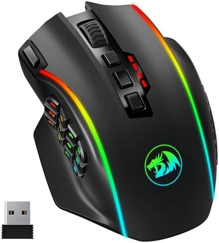 Redragon Wireless Gaming Mouse, MMO Gaming Mouse UP 16,000 DPI, 16 Macro Programmable Buttons, RGB Rechargeable with 12 Side Buttons, 70Hrs for PC Laptop MOBA FPS, M901P-KS