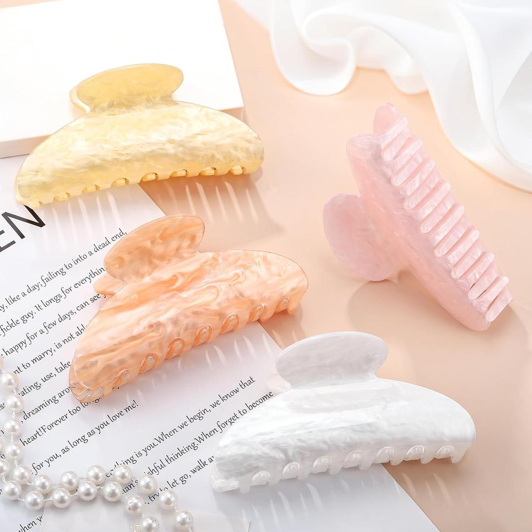 4.2 Inch Large Acrylic Claw Clips, Cute Champagne Blonde Hair Clips Strong Hold Hair Claw Barrettes for Thick Thin Hair, 4 Pack Stylish French Hair Accessories for Women Girls (white,champagne,blonde,light pink)