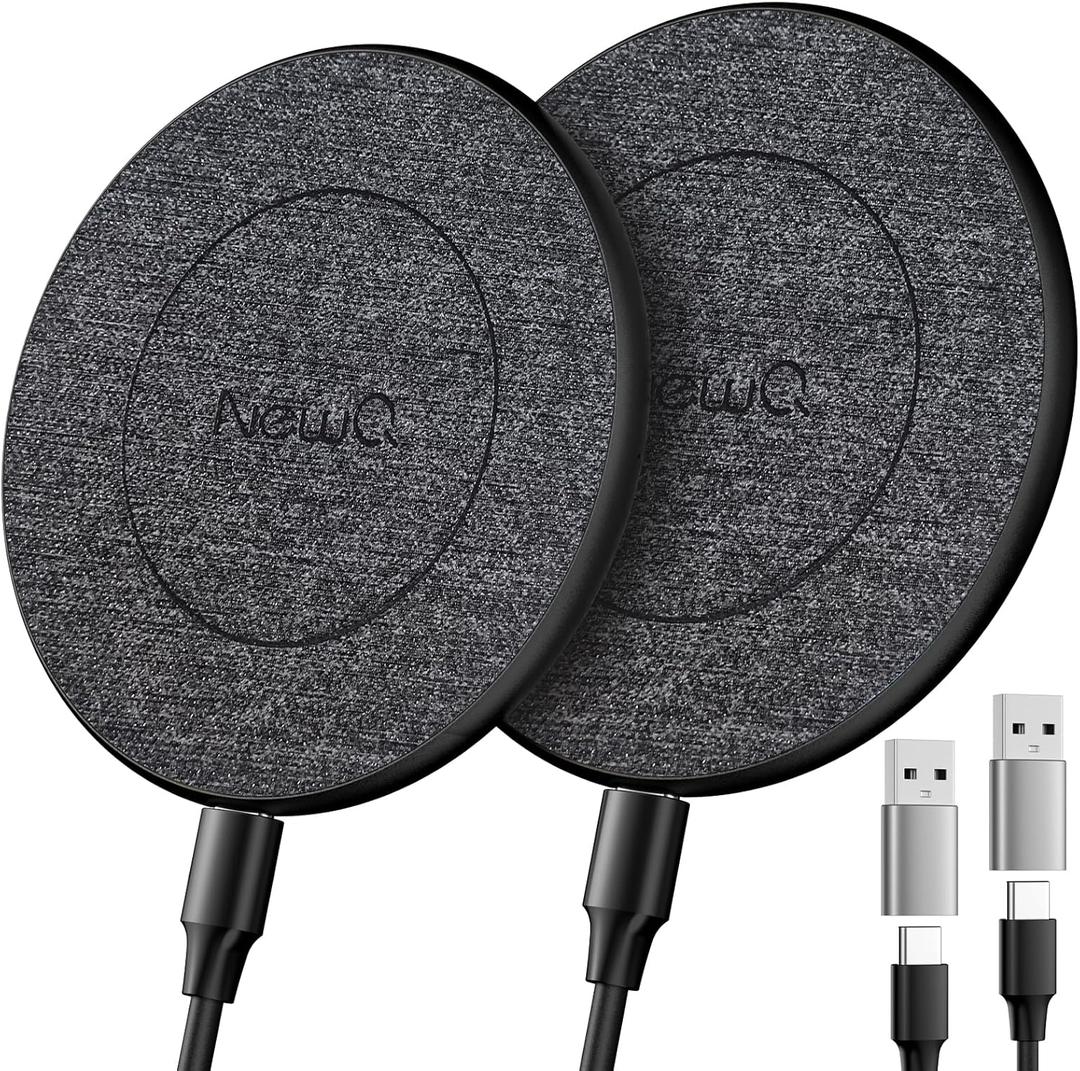 NewQ Wireless Charger, 15W Max Wireless Charging Pad for iPhone 17 16 15 14 13 12 11Mini/SE/Pro/Max/Plus, Samsung Galaxy S23/S22/S21/S20/S10/S9/S8/S7/Note20/10/9/8, Air Pods/Pro/Galaxy Buds/+, 2 Packs