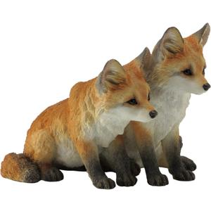 5.5 Inch Two Fox Pups Decorative Statue Figurine, Orange and White