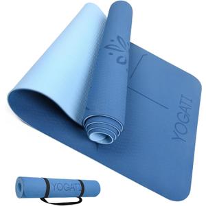 YOGATI Yoga Mat with Strap with Alignment Lines. Home Workout Mat for Women, Men and Kids. Thick Non Slip Yoga Mat for Pilates and Fitness. Brown, Pink and Purple Yoga Mats, 72"L x 24"W x 0.24"Th