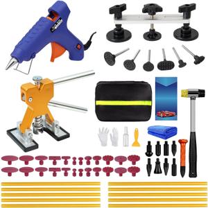 59PCS Paintless Dent Repair Kit Professional Dent Puller for Small to Medium Dents, Auto Dent Removal Tool with Golden Lifter & Bridge Puller, Hot Glue Body Repair Set for Door Dings