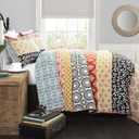 Lush Decor Bohemian Stripe Reversible Cotton Quilt Set, 3 Piece Set, Full/ Queen, Turquoise & Orange -Striped Bedding Set - Blue Quilts Queen Size - Boho Decor