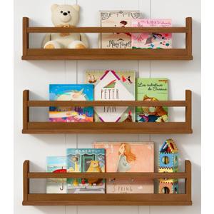 Harwaya Floating Nursery Book Shelves Wall Mounted, Wooden Wall Bookshelf for Kids Room, Dark Wood Hanging Book Shelf for Baby Toddler Childrens Bedroom (24 Inch, Walnut Brown, Set of 3), 23.6 Inch