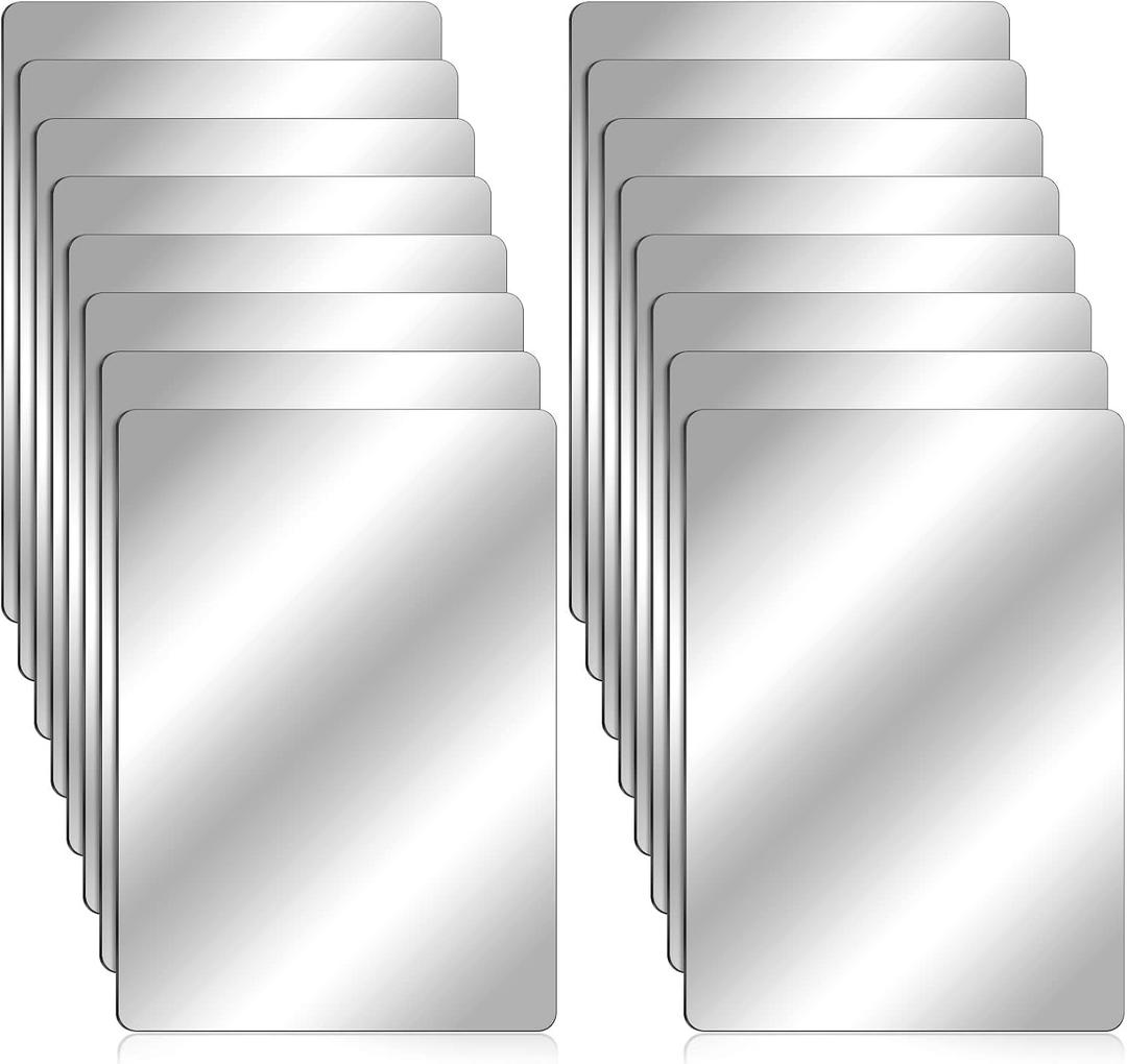 Marsui 16 Pieces Shatter Proof Plastic Mirror Craft 4 x 6 Inch Small Mirror Tiles Bulk with Soft Round Corners Double Sided Protective Film Reflector Sheets Art Craft Supply for Bathroom Home Decor