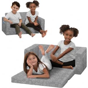 Delta Children - Serta Perfect Sleeper Kids 2-Seater Sofa, Convertible 2-in-1 Flip Open Toddler Couch Sleeper, Foam Chair for Playroom & Bedroom, Bed Lounger, Comfy Play Sleeping Lounge Chair, Grey