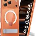 Magnetic for iPhone 17 Pro Case, Built-in Kickstand Non-Yellowing & Compatible with MagSafe & Camera Protection Shockproof Full Body Protective Transparent Phone Case for iPhone 17 Pro, Clear