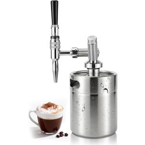 Nitro Cold Brew Coffee Maker, 64oz SS Mini Keg Cold Brew Maker, Nitro Coffee Machine System with Pressure Relief Valve & Stout Creamer Faucet Nitro Keg Coffee Growler Gift for Coffee Lovers