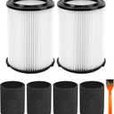 VF4000 Replacement for ridgd 72947 Standard Wet dry Vac 5-20 Gallon Vacuum Cleaner, Husky 6-9 Gallon with 4 pack Foam Sleeve,2 Pack VF4000 Filter and 1 Pack Brush