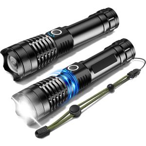 ISUNMEA Rechargeable Strong Flashlight, 2Packs Zoomable LED Powerful Flashlights 1500LM High Lumens w/ 5 Modes Waterproof Handheld Flash Light for Emergencies Outdoor Camping Hiking Home Power Outage