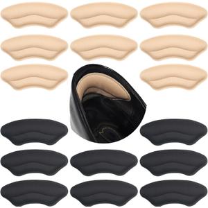 2 x 8-Pairs Heel Grips Liner Cushions Inserts for Loose Shoes, Heel Pads Snugs for Shoe Too Big Men Women, Filler Improved Shoe Fit and Comfort (16 Packs) (Black+Pale Apricot)