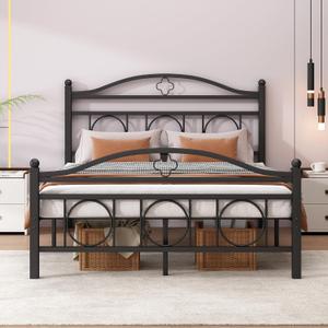 Full Bed Frame with Headboard,Heavy Duty Steel Slats Support Mattress Foundation-Under Bed Storage, No Box Spring Needed, Noise Free