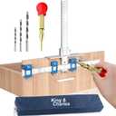 King&Charles Cabinet Hardware Jig, Metal Cabinet Handle Jig + Auto Hole Punch + Point Drill Bits, Use for Handles Knobs Pulls on Drawers/Doors, Wood Drilling Dowelling Guide Set.