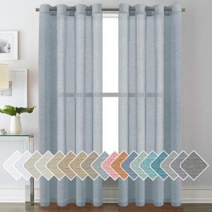 H.VERSAILTEX Linen Curtains Flax Linen Blended Curtain Panels for Living Room/Bedroom Semi Sheer Privacy Curtains 84 inch Length 2 Panels Set Nickel Grommet Window Drapes - Teal