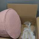 IBUYKE Teddy Velvet Round Footrest Stool Ottoman, Makeup Vanity Stool Side Table, Velvet Dressing Table Seat, Pouf Couch Stool, for Living Room Bedroom, Pink