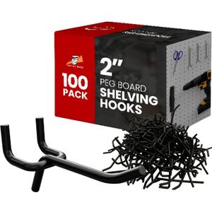 FactorDuty 100 Pack 2 inch Length Steel Black PEG Board Pegboard Shelving Hooks Wholesale Lot 20 lbs PEG Hooks Organizer Tools for Craft Storage, Garage, Kitchen, Tools and More