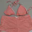 MakeMeChic Women's Gingham High Waisted Bikini Set Halter Triangle Tie Back Bathing Suit with Boyshorts (Large, Red and White)