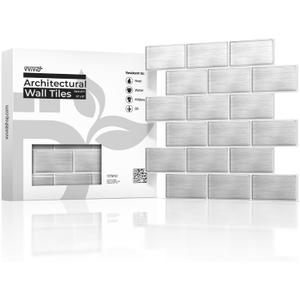 VViViD 11 Sheets Peel and Stick Faux Brushed Steel Wall Tiles, Self Adhesive Backsplash 12x12, 2mm Thick Kitchen, Bathroom (11 sq. ft.)