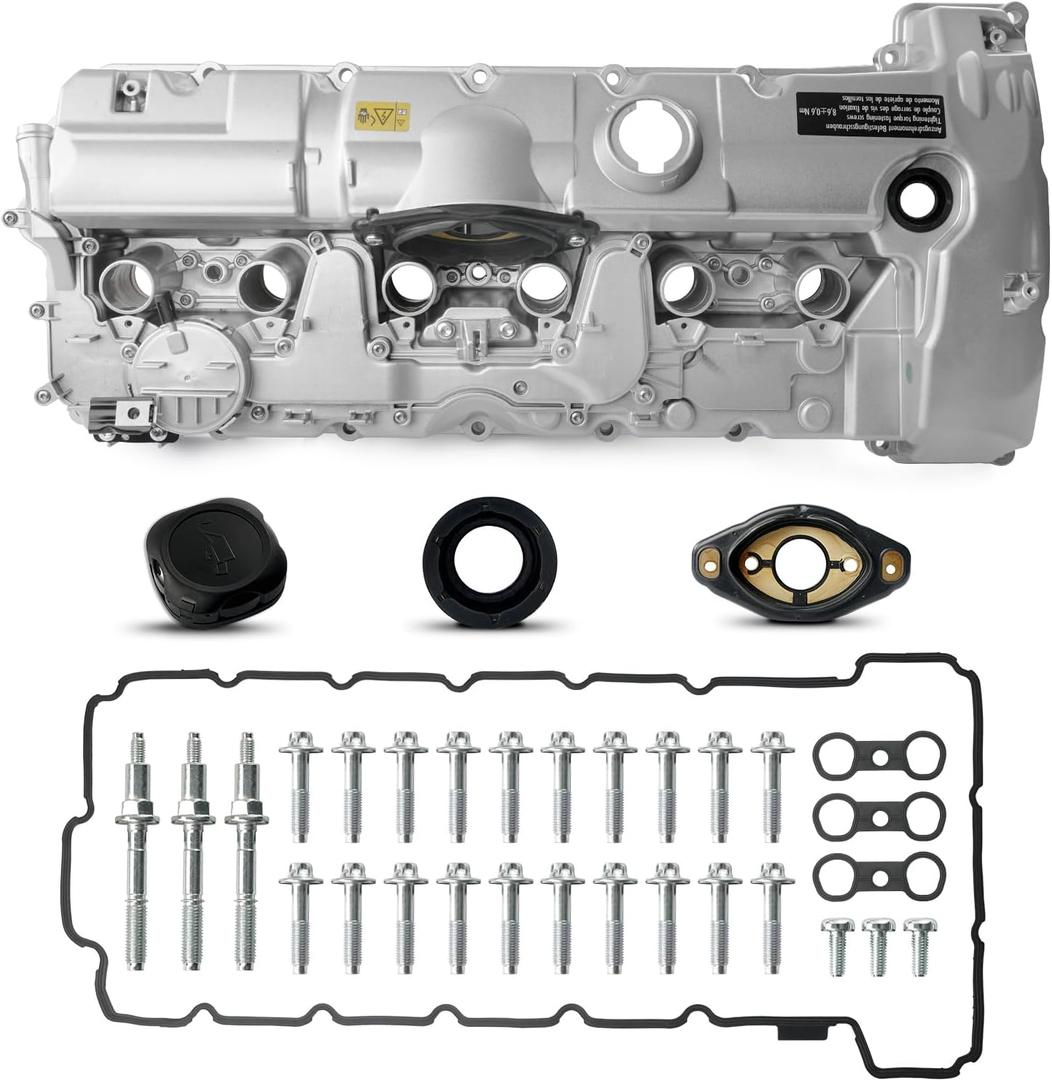Upgraded Aluminum Engine Valve Cover Kit Compatible with 2006-2013 BMW 125i 128i 130i 323i 328i 328xi 525i 528i 528xi 530i X3 X5 Z4, E60 E70 E82 E83 E84 E89 E90 E92 L6 3.0L/ 2.5L Replace 11127552281