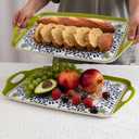 Large Serving Platter with Handles,19x12Large Rectangular Melamine Serving Tray Set of 2, Kitchen Food and BBQ Serving Platter, Talavera Grilling Prep and Serve Tray, Dishwasher Safe