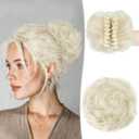 RUWISS Claw Clip Messy Bun Hair Piece Real Human Hair Buns Wavy Curly Chignon Hair Bun Extensions Tousled Updo Claw Clip Ponytail Hairpieces (Platinum) (40g)