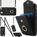 Phone Case for iPhone 16e/SE 2025/SE 4 Wallet Cover with Tempered Glass Screen Protector and Ring RFID Blocking Card Holder Cell i Phone16e i16e 16 e SE4 4th Generation 16eCase Women Men Girls Black