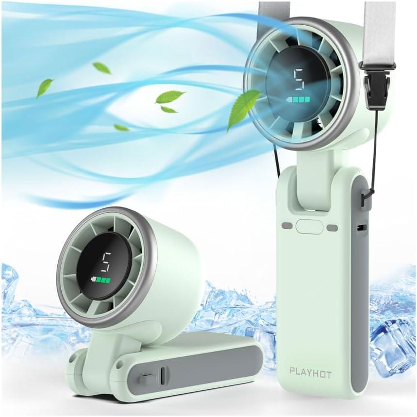 Portable Handheld Turbo Fan, 5 Gear Wind, Battery Operated, Up to 12 Working Hours, 3 IN 1 Hand Fan with Air Turbo Tech Cooling Fans for Outdoor Activities, Travel, Beach (Green)