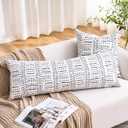 White Decorative Throw Pillow Covers Boho Cushion Covers Striped Pattern Farmhouse Pillow Covers 18x18 Square Country Throw Pillow Covers Set of 2 for Sofa Bed Living Room Home Decor