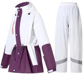 RAINFREEM Rain Suit for Women Waterproof Hooded Rain Gear Rain Jacket and Pants 2 Piece Breathable Rain Coat Outdoor, L