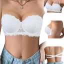 SHENHE Women's Lace Strapless Bras Backless Push Up Halter Neck Convertible Multiway Bra with Silicone Wings, White, 36D