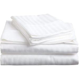 500-Thread-Count Bed Sheet Set King Size Fits 15-18 Inches Deep Pocket (Stripe, Classic White)