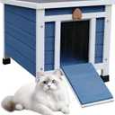 Rockever Outdoor Cat House,Outdoor cat Houses for Feral Cats Weatherproof Rabbit Hutch Small, Wooden Small Pet House and Habitats-Blue