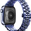 DEALELE Bands Compatible with Apple Watch 49mm 46mm 45mm 44mm 42mm, Solid Stainless Steel Metal Replacement Strap for iWatch Series 11/10 / 9/8 / 7/6 / 5/4 / 3 / SE/Ultra, Blue
