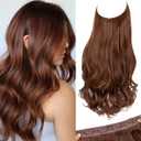 SARLA Invisible Wire Hair Extensions Short Wavy Curly Synthetic Hairpiece with 3 Clips for Women Adjustable Transparent Headband 14 Inch Red Vino